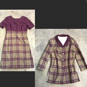 Vintage 1960’s Twin Set Plaid Dress Jacket Matching Suit MOD Maisel Mid Century
